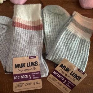 Muk Luks Women's Cozy Boot Socks - Gray and Pink